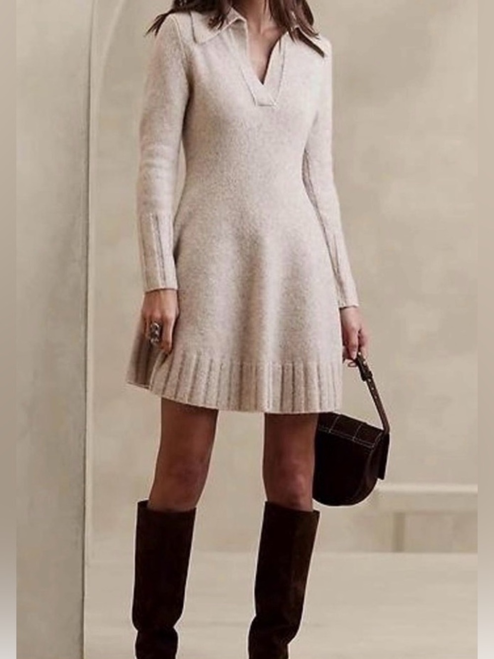Banana Republic Rosie Sweater Dress S Small Heather Oatmeal Wool Yak Knit 755272